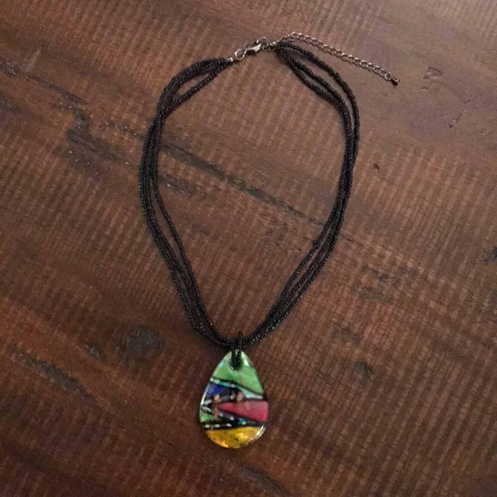 Glass Pendant & Seed Bead Necklace